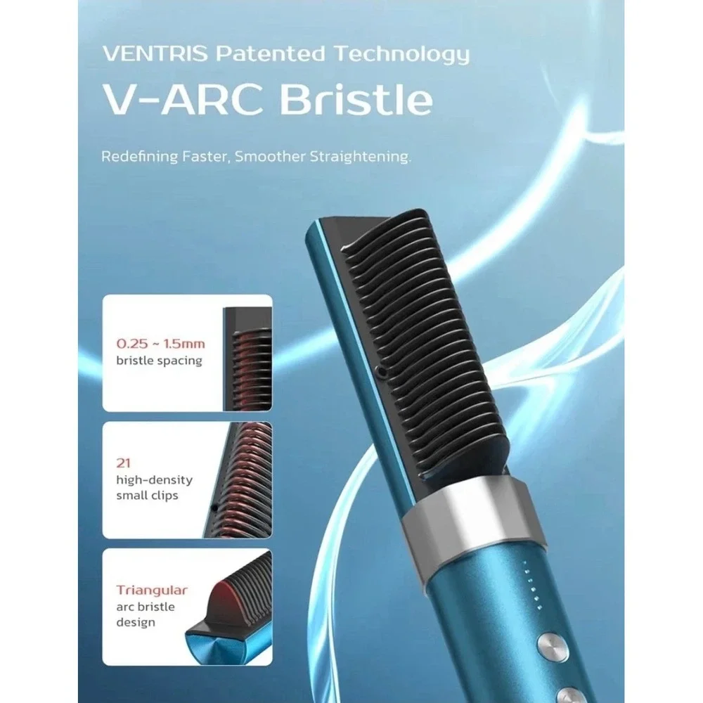 VENTRIS VOYA Cordless Hair Straightener Brush Blue VTHS101 Ionic 2-in-1 Portable
